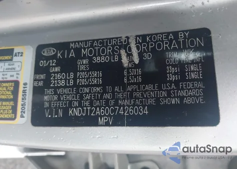 2012 Kia Soul + z USA, uszkodzony, nr VIN KNDJT2A60C7426034